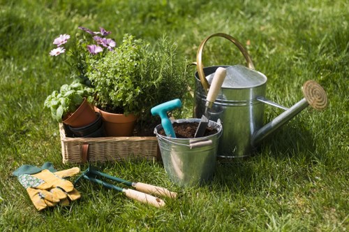 Front garden landscaping in Harlesden with paving and planting