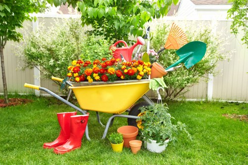 Year-round landscape gardening in Harlesden with durable materials and lighting